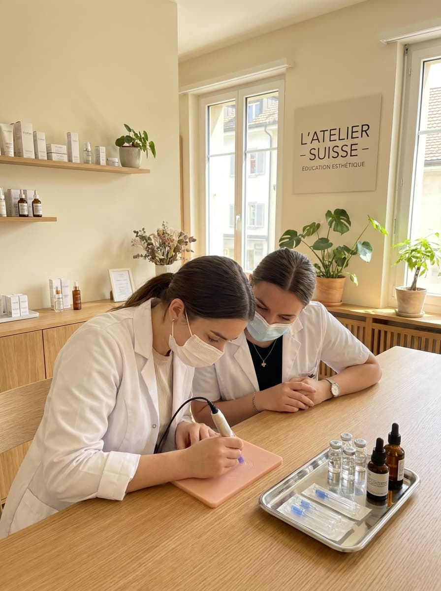 Schülerinnen üben Microneedling